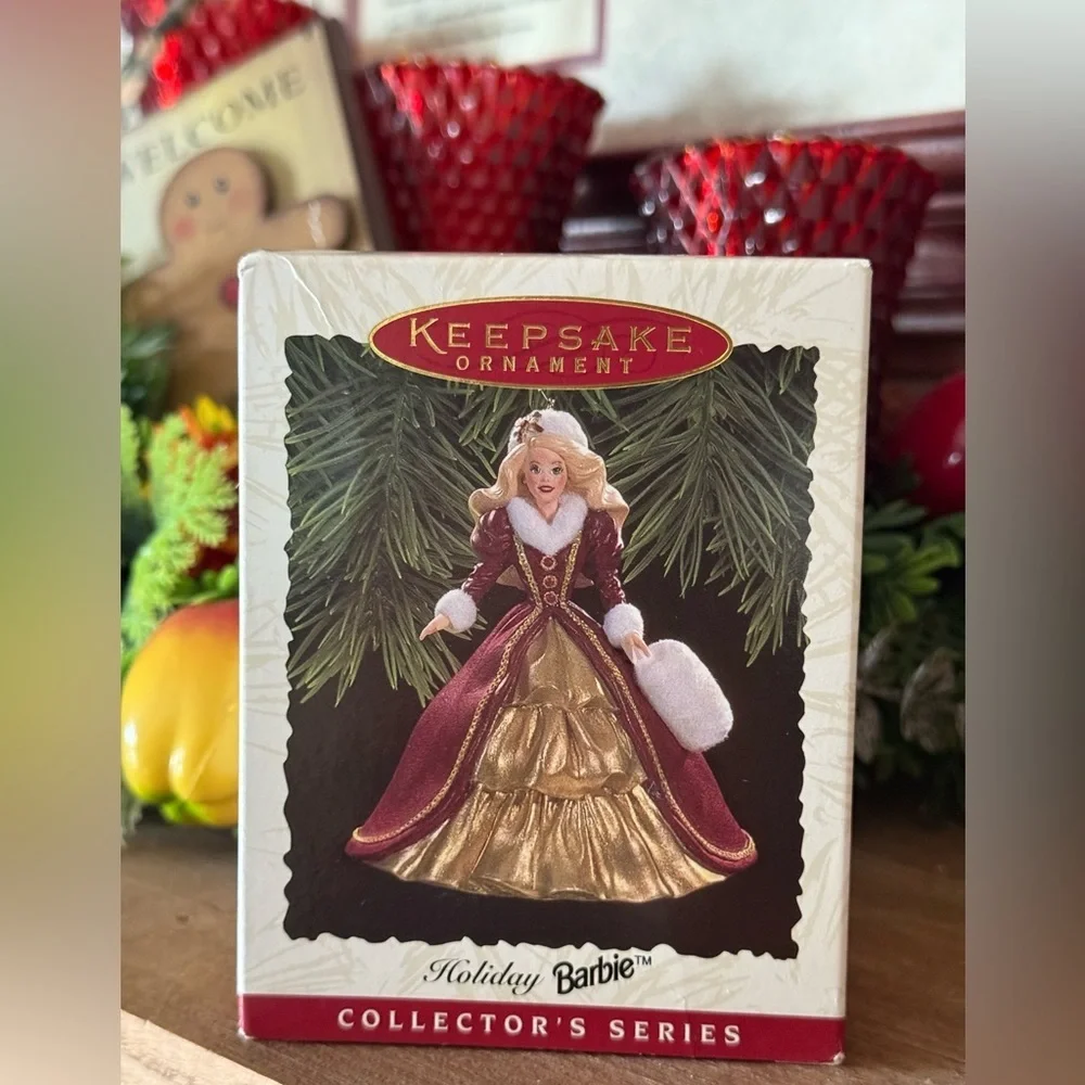 1996 Holiday Barbie Keepsake Collector  Ornament in Burgundy and Gold